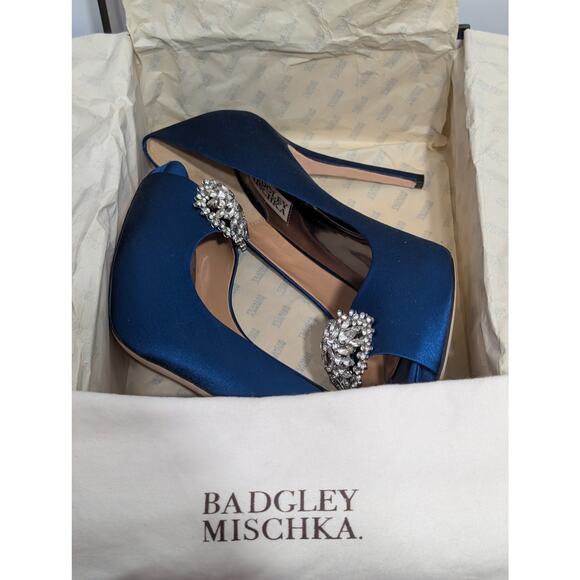 Badgley Mischka Jeannie Blue Peeptoe Pumps 9.5 Excellent